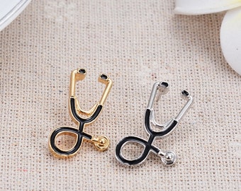 Tiny Metal Stethoscope Gold Silver For Medical Student Doctor Nurse Coat Lapel Pin Badge Corsage Shirt Collar Metal Brooch Enamel Jewelry