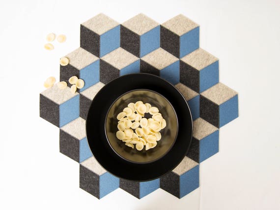Wool felt placemats / large table mat / wool felt / light blue and grey placemat / geometric mat / christmas placemat / felt runner