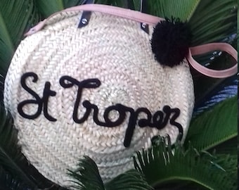 XL Tote knitting text round straw basket