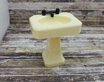 Renwal Bathroom Sink Cream White Black taps Doll House Toy Plastic