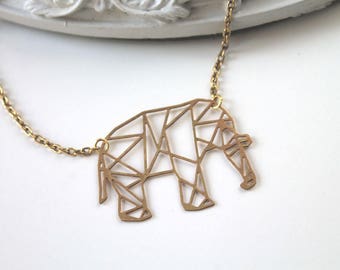 Golden elephant necklace fantasy filigree geometric