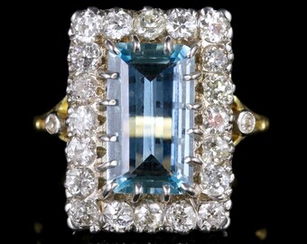 Aquamarine Diamond Ring 18ct Gold 6ct Aqua