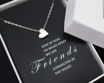 Friendship Necklace Sterling Silver Tiny Heart Necklace, Best Friend Gift, Best Friend Necklace with Message Card