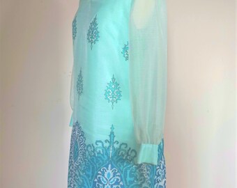 1970s 70s Alfred Shaheen Hawaiian Blue Dress