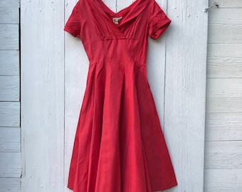 1950s Minx Modes Dress | Vintage Full Skirt Dress | Red Dress | Pinup | Rockabilly | Size Small