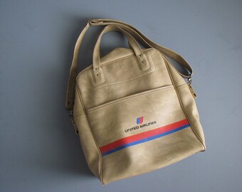 Vintage Beige Vinyl United Airlines Bag / Luggage