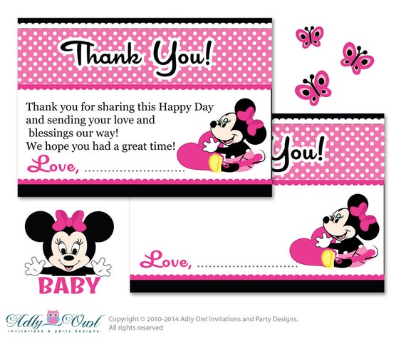 girl minnie mouse thank you card printable for baby girl free printable minnie mouse thank you cards