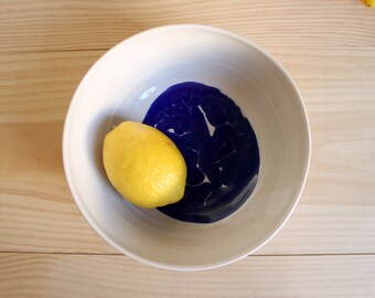 Stoneware bowl White and blue bowl Ceramic bowl Multipurpose wheel thrown bowl Stoneware serving - Ready to ship