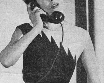 Vintage 1950s Diagonal Yoke Flame Sweater Jumper Knitting Pattern PDF 5204