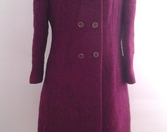 Vintage 1960's Bromleigh Purple Magenta Bouclé Wool Coat Double Breasted Sz Small Med Mod Jackie O