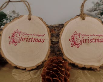 Christmas Tree Wood Slice Ornaments Set of 2, Wood Slices, Christmas Decor, Tree Ornaments, Log Slices, Christmas Ornaments, Tree Decor