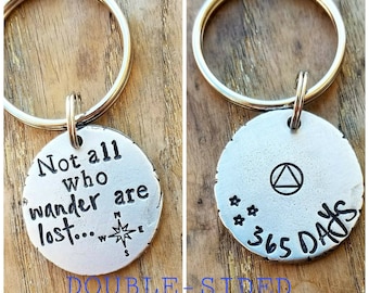 Personalized Sobriety Birthday Keychain Aa Alcoholics Anonymous Reery Gift Double Sized Pewter