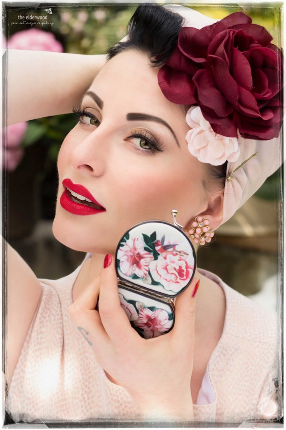 Retro mirror, Honeybird, birthday gift, gifts for her, gifts for mom, Woody Ellen compact, Valentine, christmas gift ideas, Pinup fashion