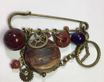 Brooch lampwork , Brooch steampunk, Brooch
