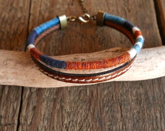Gift for men, Mens bracelet, Boyfriend gift, Christmas gift, Mens jewelry, Boho leather bracelet, Blue bracelet, Husband gift, Gift for him