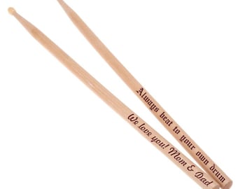 1 Pair Personalized Drumsticks, Custom Laser Engraved Maple Drumsticks, Sizes 5A, 2B or 5B, custom drum sticks, drummer, Gift for him