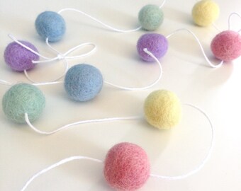 Pastel rainbow felt ball garland