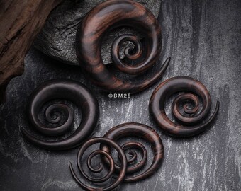 A Pair of Tiger Ebony Wood Super Spiral Hanger Plug