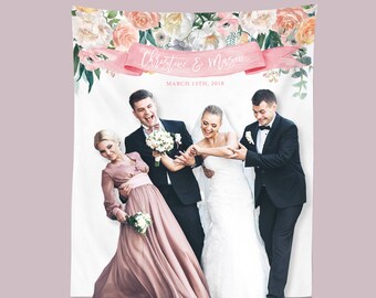 Blush Wedding Backdrop Reception, Floral Wedding Photo Booth Backdrop, Rustic Wedding Banner, Wedding Backdrop Tapestry, Ceremony Decoration