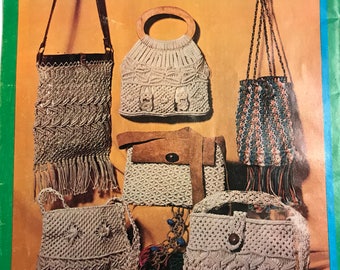 Vintage Macrame Instruction Book Pattern Belt and Bag How-To 1970s