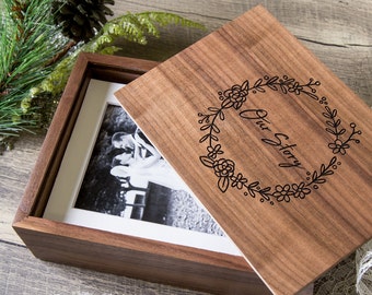 Walnut Box for 5x7" Prints - Custom Engraved Wood Memory Box - Print Photo Box - Box Storage - Presentation Box - Wedding Card Box