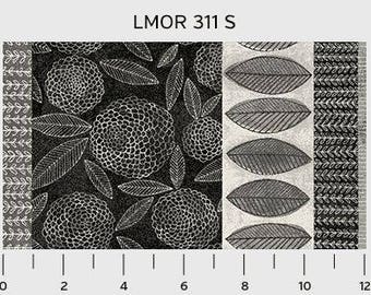 By The HALF YARD - Love More by Susan Black for P&B, #311-B Large Gray, Black, White Leaf and Floral Border Stripe, Leaves in a Row are 2.5”