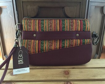 Striped Wristlet, Clutch, Purse, Bag with Front Handle