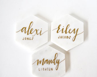 White Marble Calligraphy Place Cards
