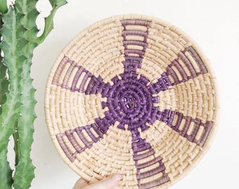 Vintage Coiled Basket with Purple Southwestern Design