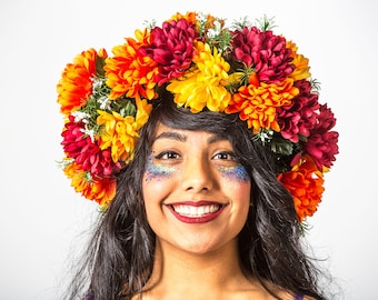 Orange flower headdress - Bespoke MayHem