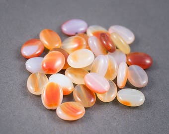 Set of 6pcs - oval beads flat • agate dyed • translucent multi-colored drilled lengthwise • 16mm x 12mm