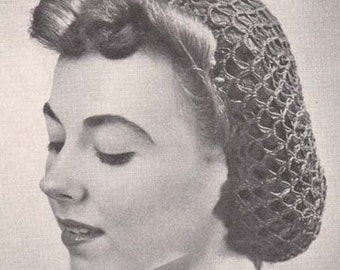 Crochet Snood Fishnet Hair Net Hat Hairnet Vintage Crochet Pattern PDF Instant Download