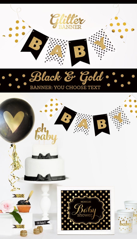 starter printable sticker kit Black Baby Baby Gold White and Black and Shower Decorations