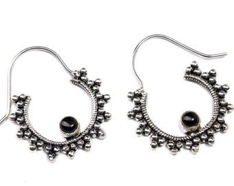 White Brass Black Onyx Hoop Earrings Tribal Earrings Ethnic Inspired Jewellery Free UK Delivery Gift Boxed WB65