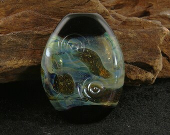 Green Lampwork Focal Bead Handmade, Stephanie White, SRA, Made in USA, Flat Oval, Lampwork Focal Beads, Green Lampwork Bead