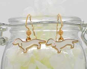 Dachshund Puppy Dog Earrings The Magnificent Pair in White - Doxie Dog Earrings - Puppy Dog Jewelry - Dachshund Earrings - Dachshund Jewelry