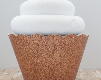 Rose Gold Glitter Cupcake Wrappers, Dessert Holders - Standard and Mini-Birthdays, Weddings, Showers-Dessert Table - Set of 12