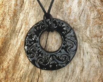 Essential Oil Diffuser Necklace | Terracotta Clay and Black Glaze | Aromatherapy Pendant