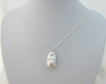 Natural Freshwater Baroque Pearl Necklace, Large Fire Ball Baroque Pearl, UK Seller, Baroque Pendant, Bridesmaid Gifts, Bridesmaid Necklace