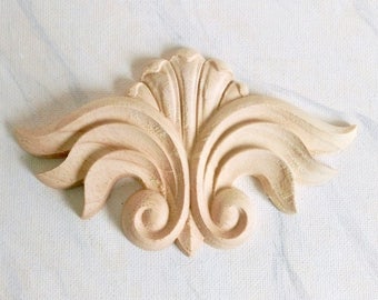 Furniture appliques, wood appliques, furniture embellishment, wood onlay, furniture decoration, wood embellishment, wood carving, 2pcs