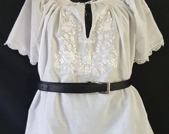 Folk-Art Hungarian White Matyo Hand Embroidered blouse