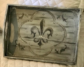 French tray, Paris decor, Crown, Wooden tray, French decor, Embellished tray, Fleur de lis, Paris