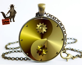 Yin Yang steampunk pendant , Yin Yang steampunk necklace, Yin Yang steampunk jewelry, birthday Art pendant necklace Jewelry