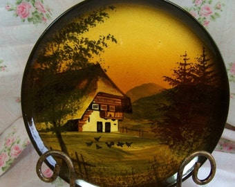 Handpainted Plate - Made in Germany - Chaley type Home with Outdoor Scene
