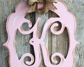 Monogram, Door Decor, Vintage Modern, Distressed, Burlap, Trendy, Monogram Door Decor, Letter, Initial, Hand Painted