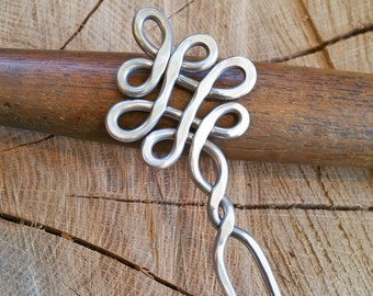 Celtic Looping Crossed Knots Aluminum Hair Fork, Shawl Pin, Bun Holder, Decorative Comb Hair Sticks Long Hair Accessories, Knitter Scarf Pin