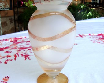 Glass vase frosted peach stripes vintage