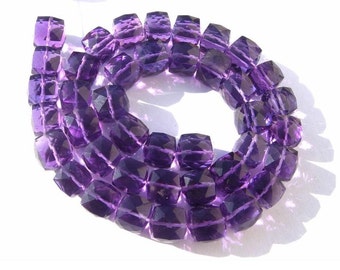 Superior Quality AAA Amethyst Faceted 3D Cubes Briolette Full 7 Inches Size 7 - 8mm approx