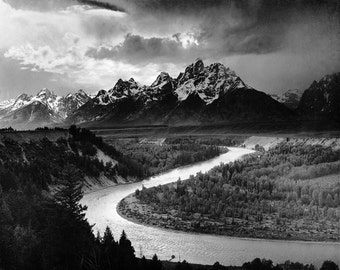 Ansel Adams- Grand Teton National Park- Snake River, Wyoming (1942)- Old-Vintage Photograph Reproduction- Photo B&W