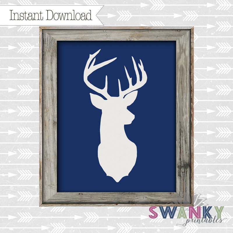 Deer Head Art Print Deer Art Typography Art Print Navy Deer
